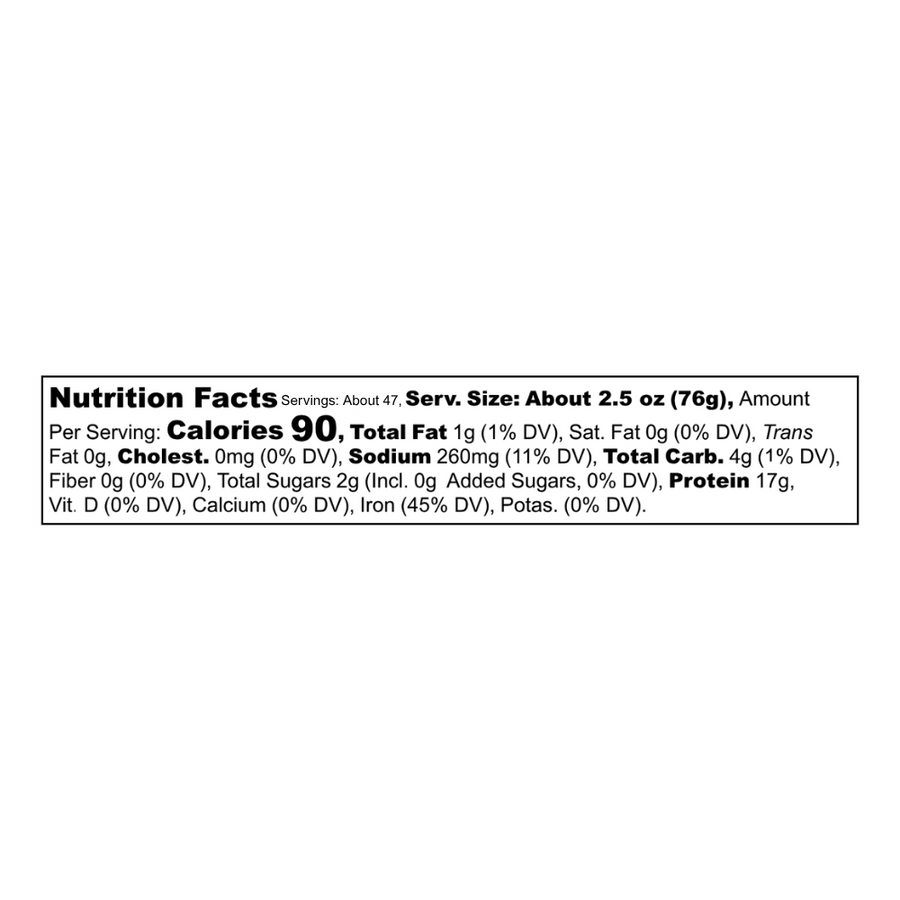 Nutrition facts panel for Original. Contact info@blackbirdfoods.com for these values in text form.
