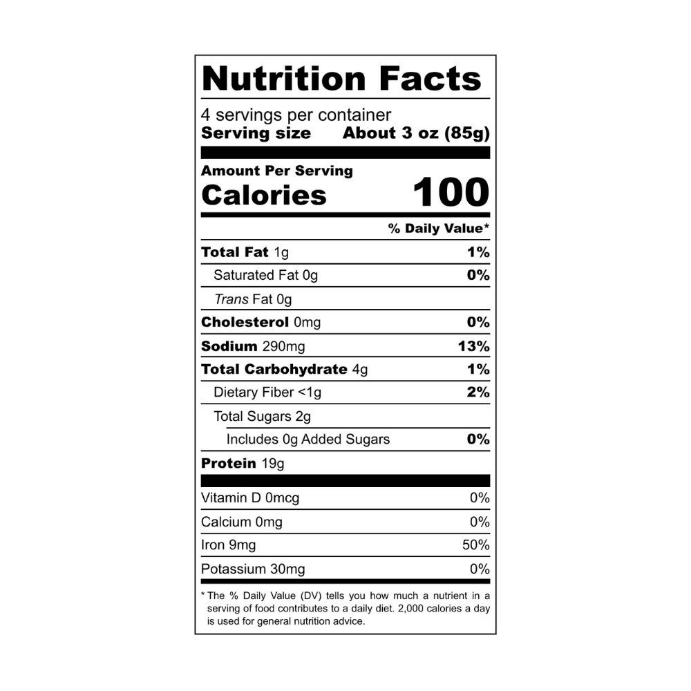 Blackbird Organic Seitan Block nutrition label