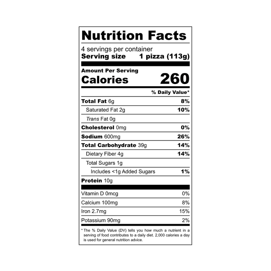 Nutrition facts panel for Pepperoni. Contact info@blackbirdfoods.com for these values in text form.
