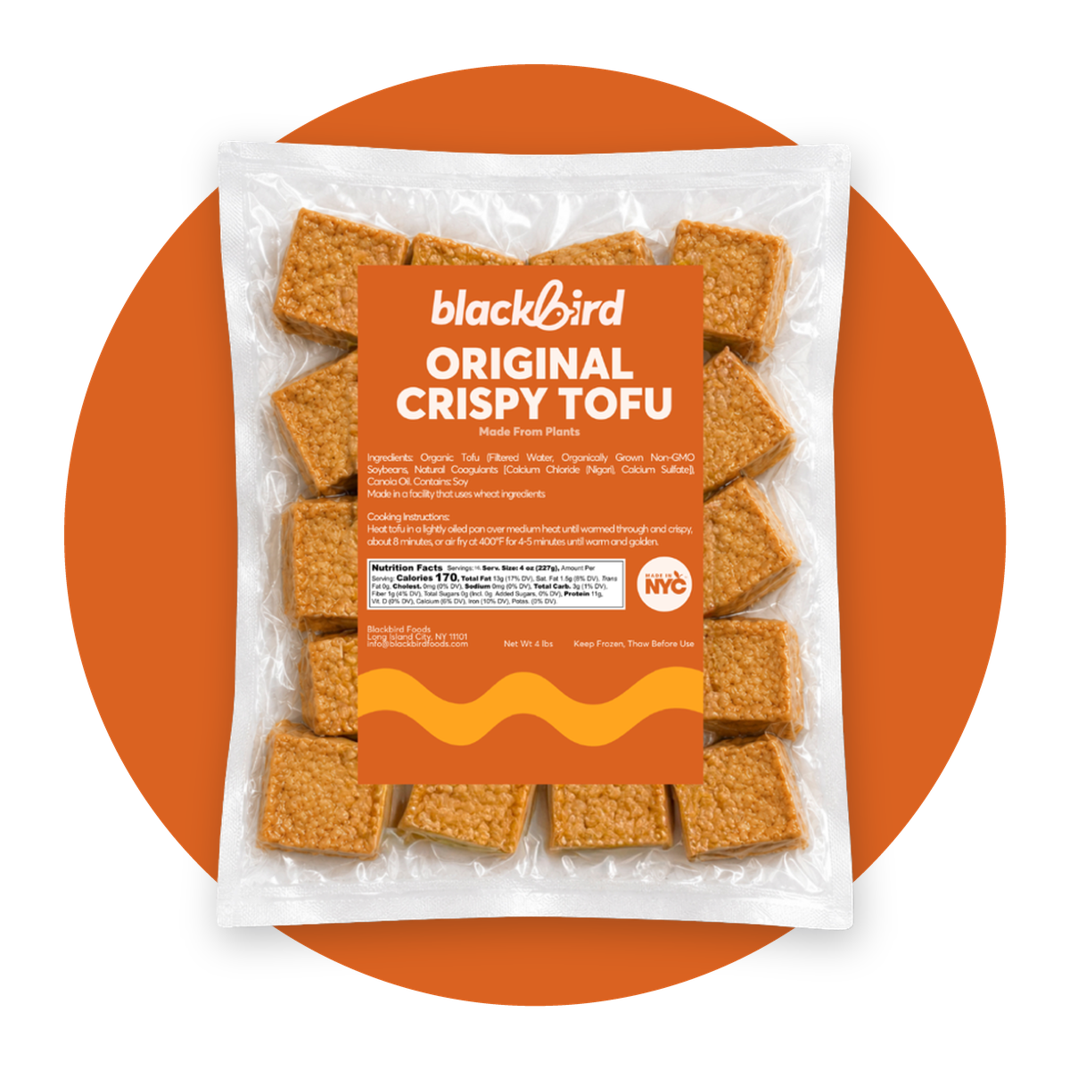 Blackbird Original Crispy Tofu on an orange circle